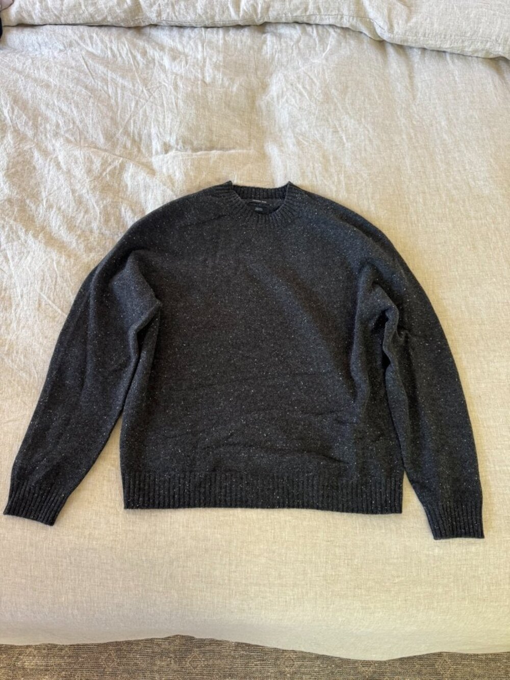 Massimo Dutti 100% Wool Crewneck Sweater – Charcoal Gray Marled Knit – Size L